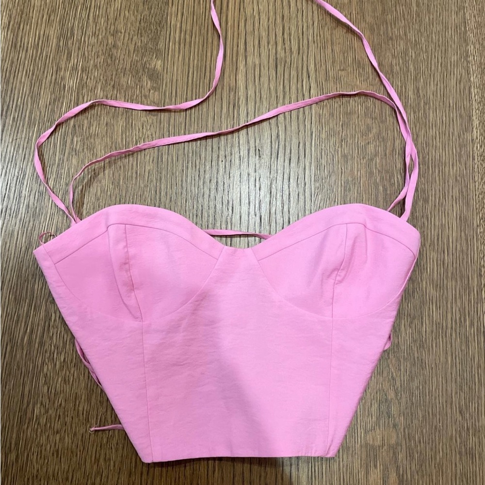 Zara Bubblegum Pink Tie Back Crossover Corset/Bustier Top